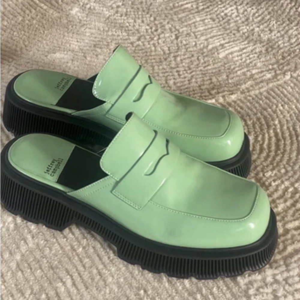 Jeffrey Campbell Pistachio Green leather Mules Chunky Platform Loafer Slides 39 - Picture 10 of 11
